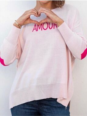 MERSEA AMOUR Crewneck Sweater Light Pink with Love - Women's Lightweight Knit